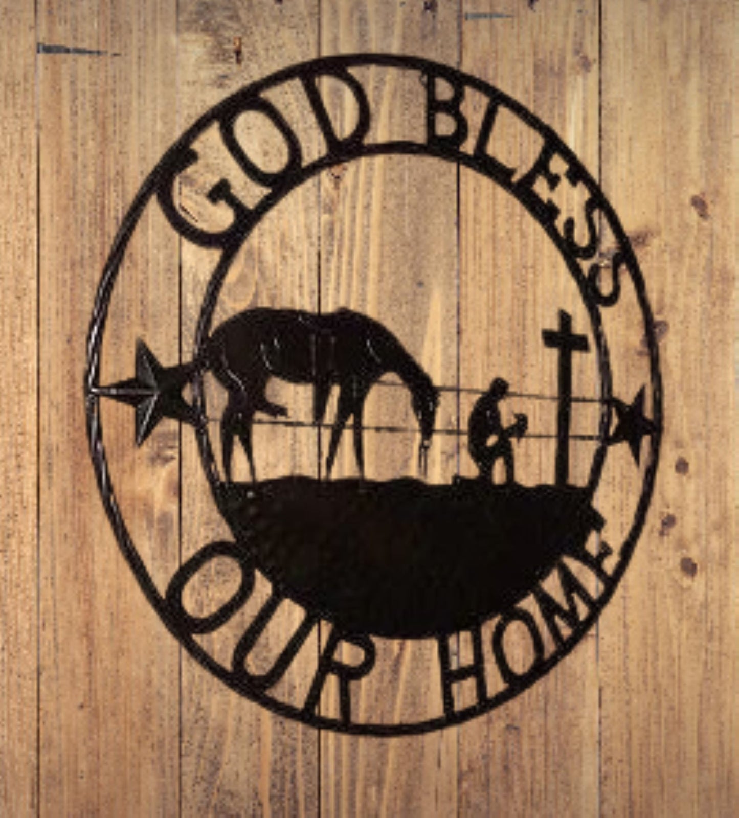 #SI_XL2114 GOD BLESS OUR HOME PRAYING CROSS 24",32" METAL SIGN WESTERN HOME DECOR HANDMADE NEW