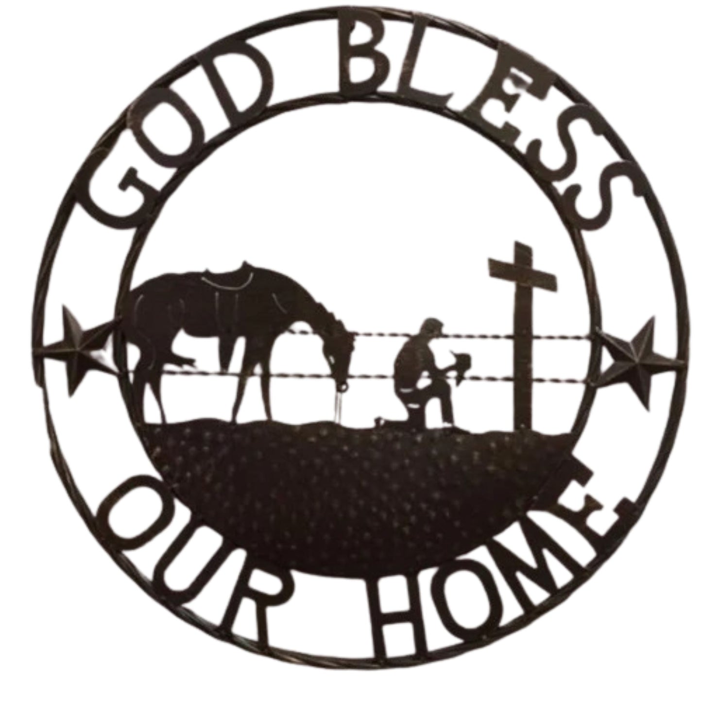 #SI_XL2114 GOD BLESS OUR HOME PRAYING CROSS 24",32" METAL SIGN WESTERN HOME DECOR HANDMADE NEW