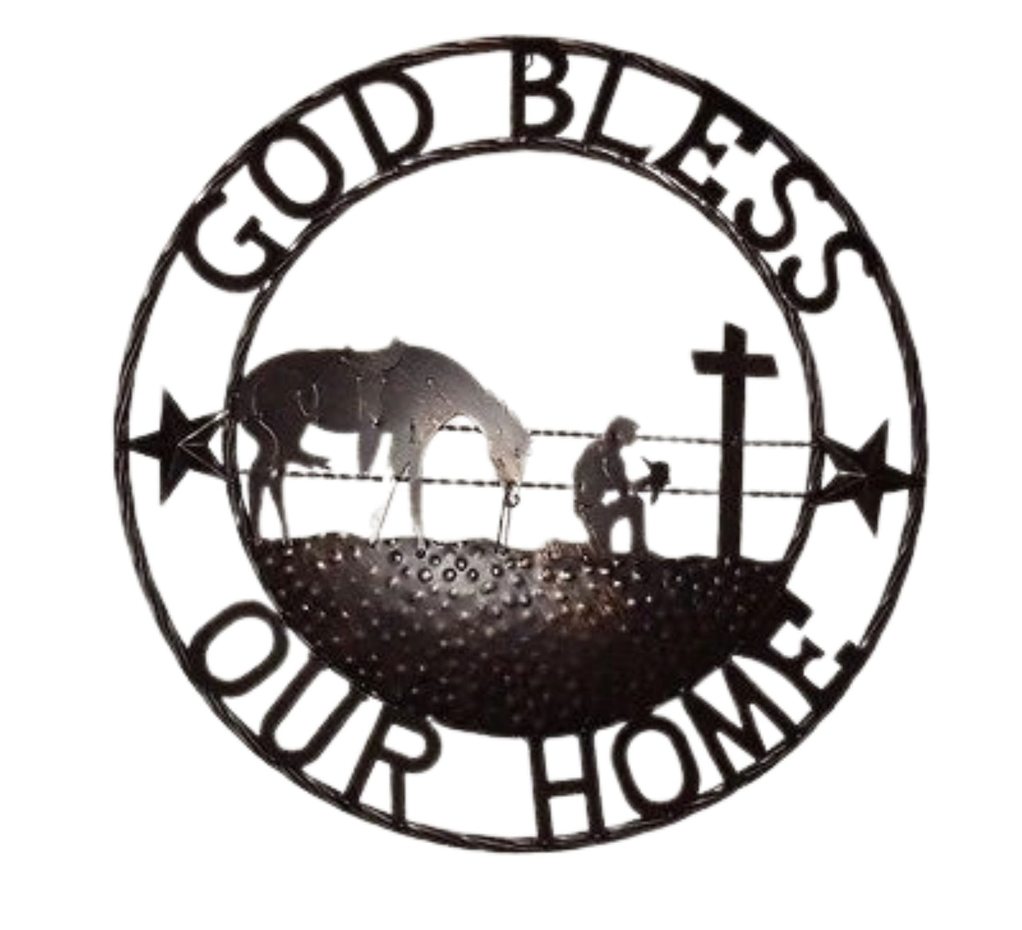 #SI_XL2114 GOD BLESS OUR HOME PRAYING CROSS 24",32" METAL SIGN WESTERN HOME DECOR HANDMADE NEW