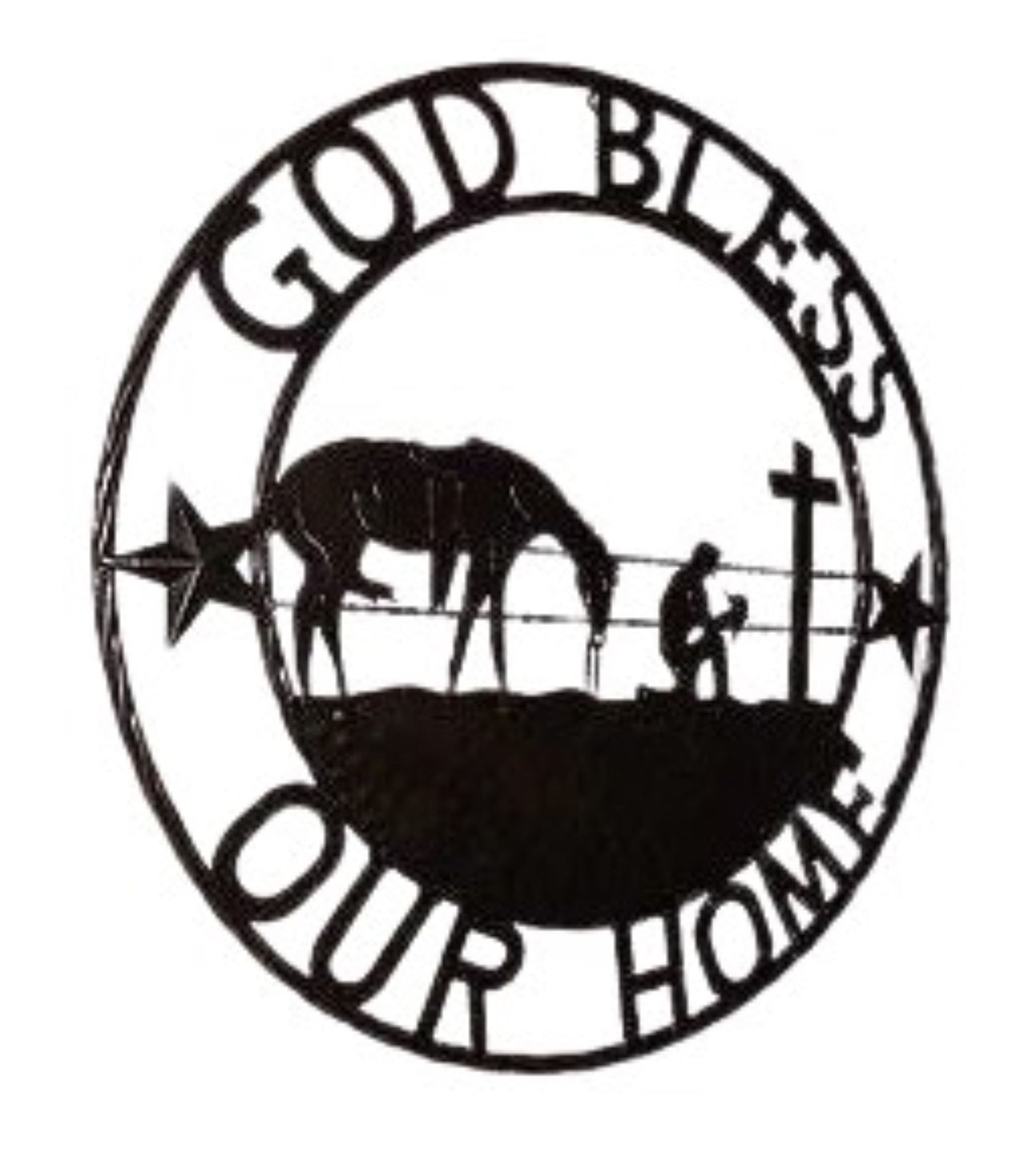 #SI_XL2114 GOD BLESS OUR HOME PRAYING CROSS 24",32" METAL SIGN WESTERN HOME DECOR HANDMADE NEW