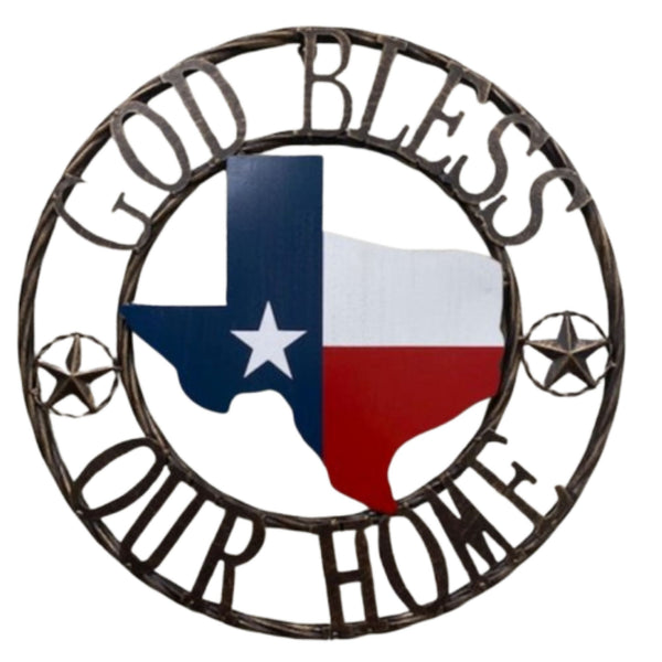 GOD BLESS OUR HOME 12",18",24" STATE OF TEXAS MAP METAL SIGN WESTERN  #EH12077