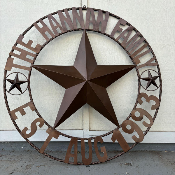 HANNAH FAMILY STYLE YOUR CUSTOM FAMILY NAME STAR METAL BARN STAR TWIST ROPE RING WESTERN HOME DECOR RUSTIC BRONZE HANDMADE