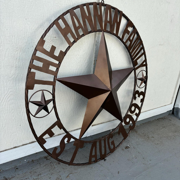 HANNAH FAMILY STYLE YOUR CUSTOM FAMILY NAME STAR METAL BARN STAR TWIST ROPE RING WESTERN HOME DECOR RUSTIC BRONZE HANDMADE