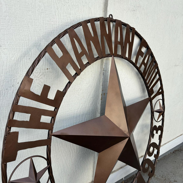 HANNAH FAMILY STYLE YOUR CUSTOM FAMILY NAME STAR METAL BARN STAR TWIST ROPE RING WESTERN HOME DECOR RUSTIC BRONZE HANDMADE