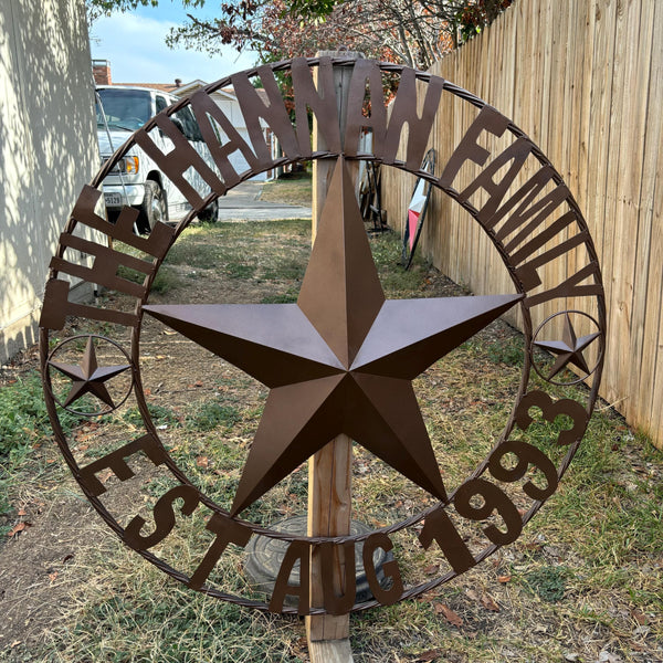 HANNAH FAMILY STYLE YOUR CUSTOM FAMILY NAME STAR METAL BARN STAR TWIST ROPE RING WESTERN HOME DECOR RUSTIC BRONZE HANDMADE