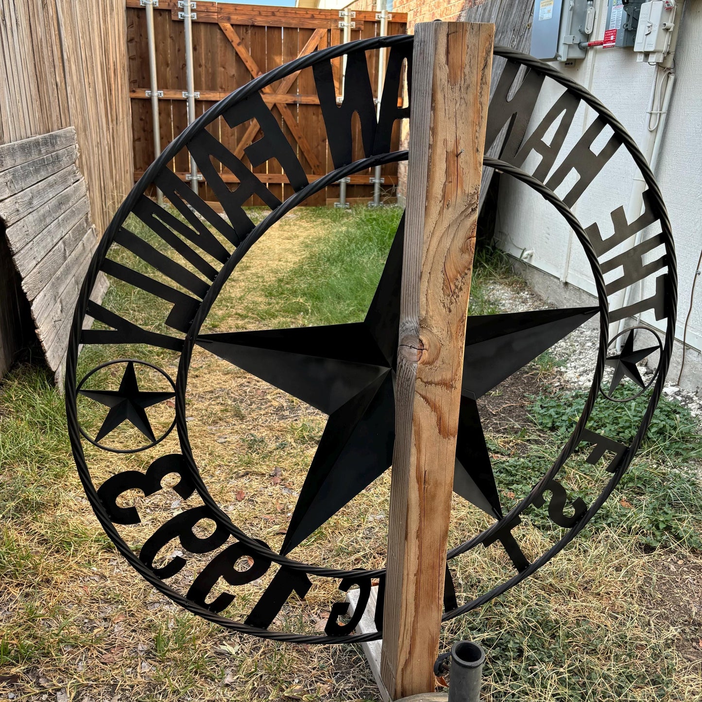 HANNAH FAMILY STYLE YOUR CUSTOM FAMILY NAME STAR METAL BARN STAR TWIST ROPE RING WESTERN HOME DECOR RUSTIC BRONZE HANDMADE