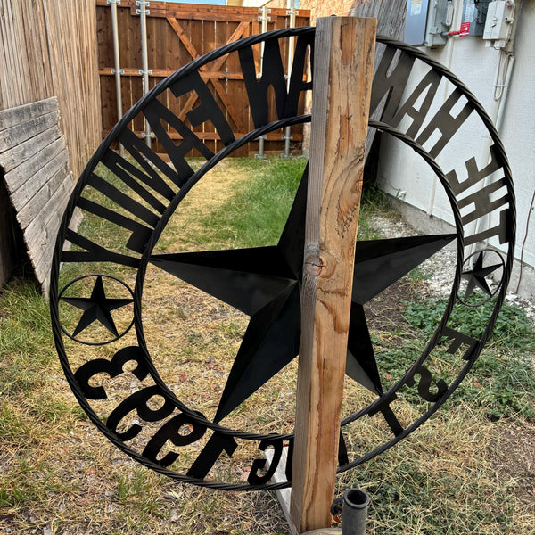 HANNAH FAMILY STYLE YOUR CUSTOM FAMILY NAME STAR METAL BARN STAR TWIST ROPE RING WESTERN HOME DECOR RUSTIC BRONZE HANDMADE