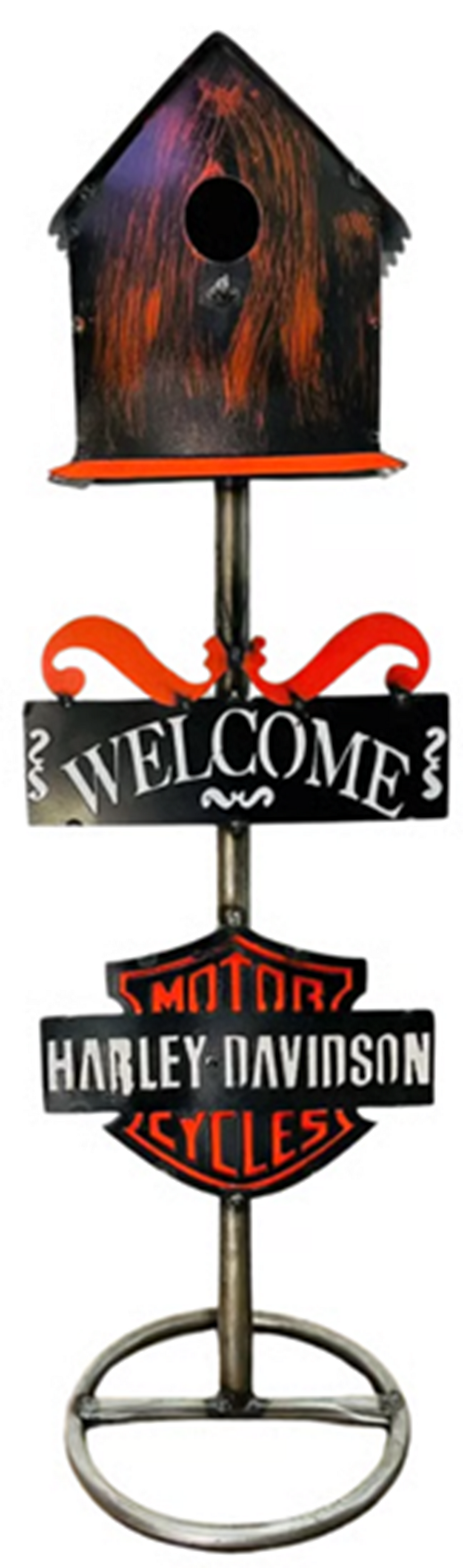 HARLEY DAVIDSON BIRDHOUSE 37.5"H BROWN METAL WESTERN HOME DECOR HANDMADE #EH13585
