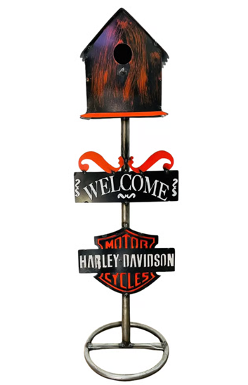 HARLEY DAVIDSON BIRDHOUSE 37.5"H BROWN METAL WESTERN HOME DECOR HANDMADE #EH13585