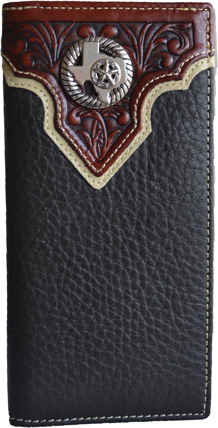 #EH11699 STATE OF TEXAS MAP STAR GENUINE LEATHER CHECKBOOK WALLET WESTERN LEATHER ART HANDMADE NEW