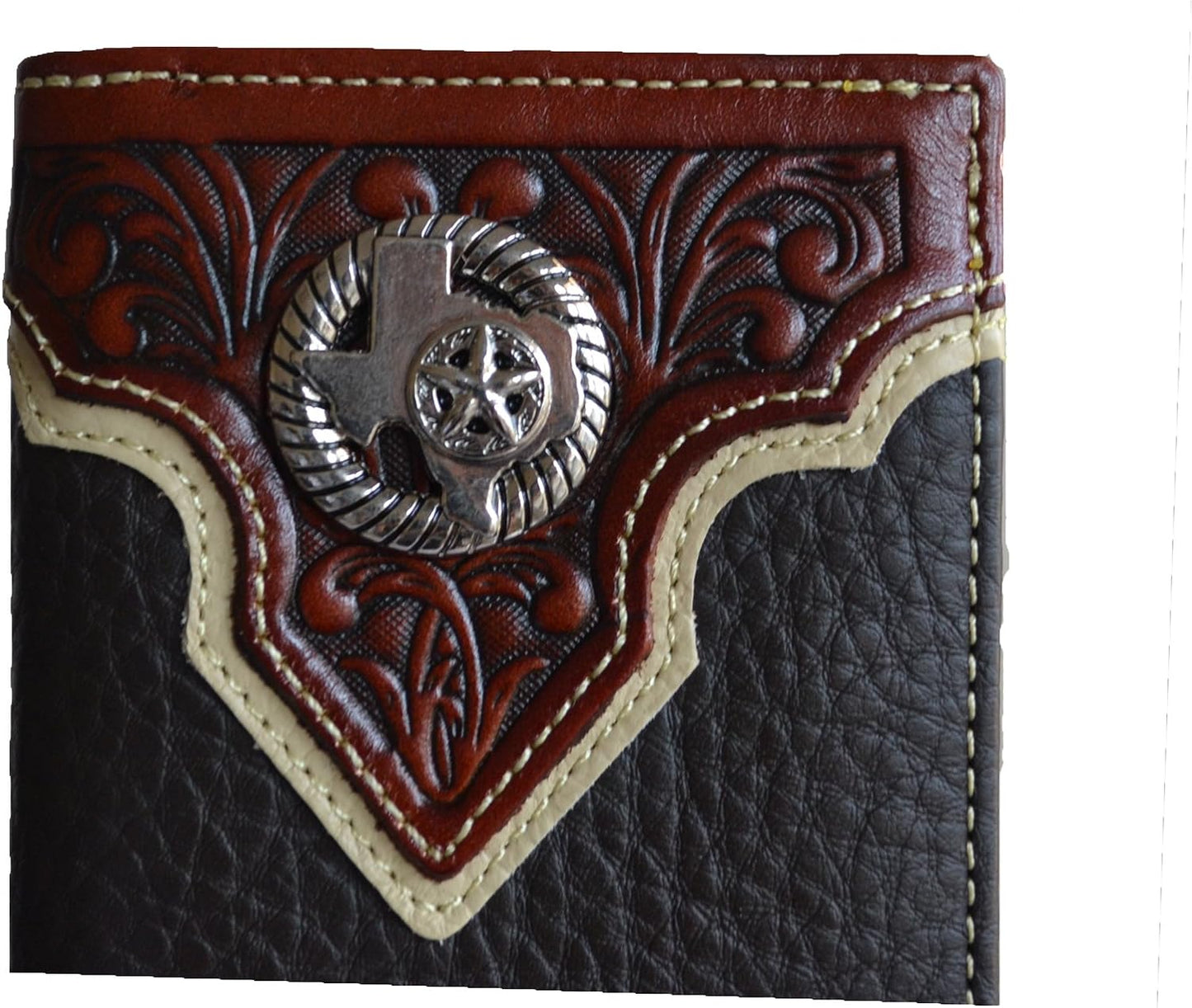 #EH11699 STATE OF TEXAS MAP STAR GENUINE LEATHER CHECKBOOK WALLET WESTERN LEATHER ART HANDMADE NEW