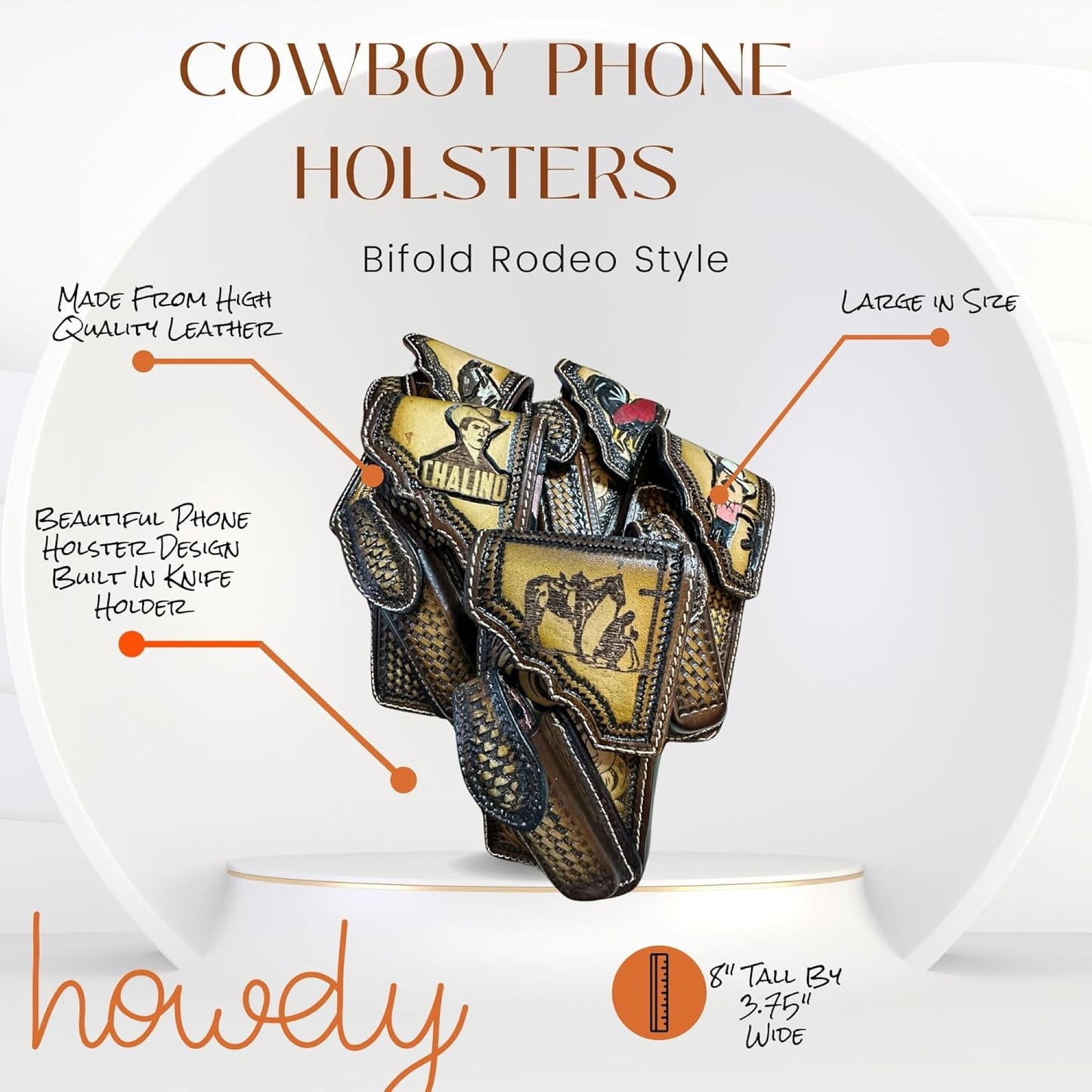HORSE LEATHER HOLSTER PHONE POUCH WITH KNIFE HOLDER FRONT EXTRA LARGE  BELT LOOP CELL PHONE CASE UNIVERSAL OVERSIZE #EH12977