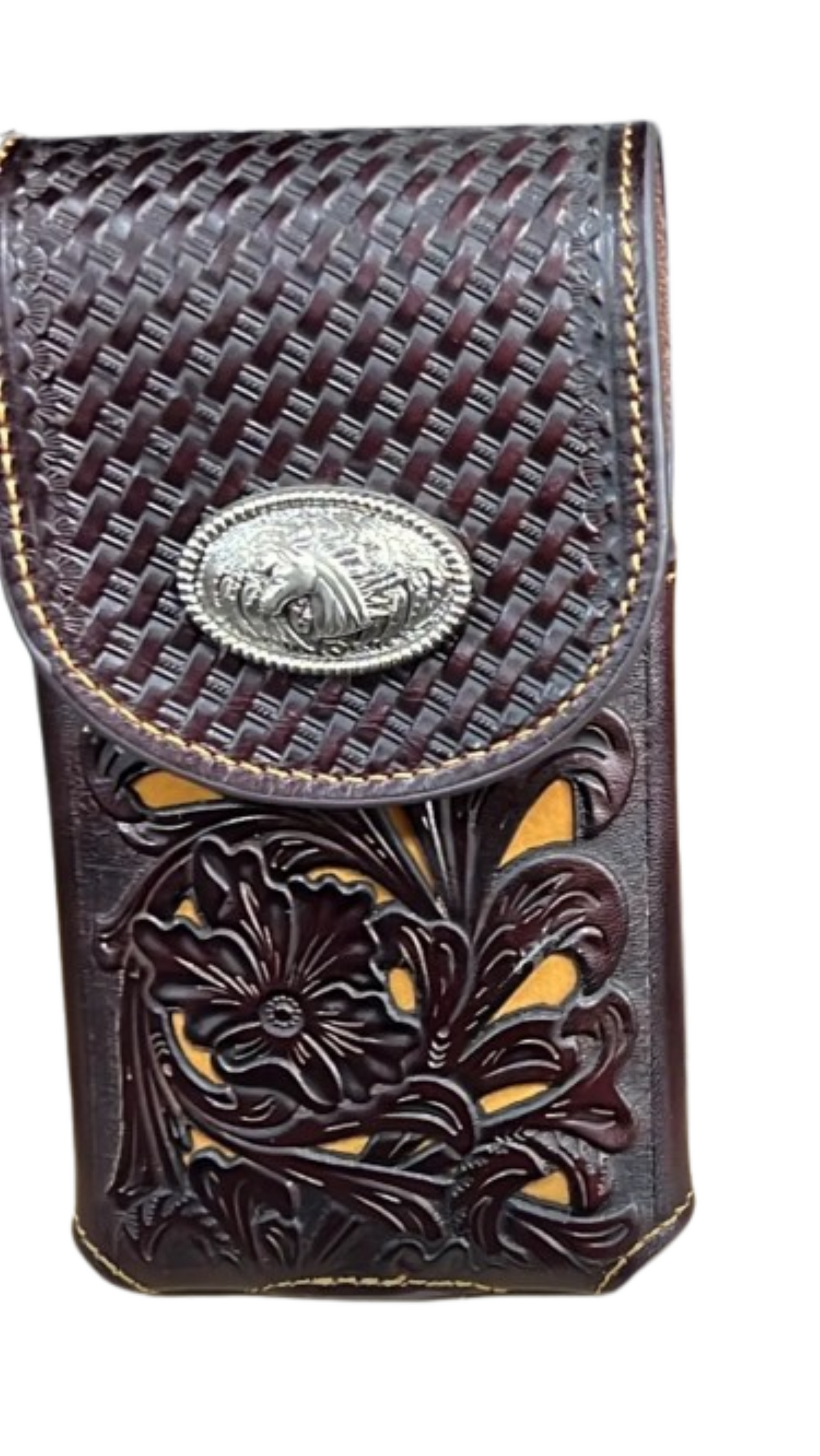 7" HORSE COFFEE BEIGE LEATHER POUCH EXTRA LARGE  BELT LOOP HOLSTER CELL PHONE CASE UNIVERSAL OVERSIZE HANDMADE #EH13085
