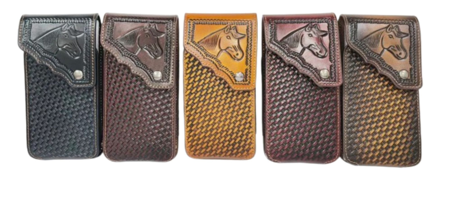 7" HORSE PHONE HOLSTER LEATHER LARGE BELT LOOP CASE UNIVERSAL HANDMADE