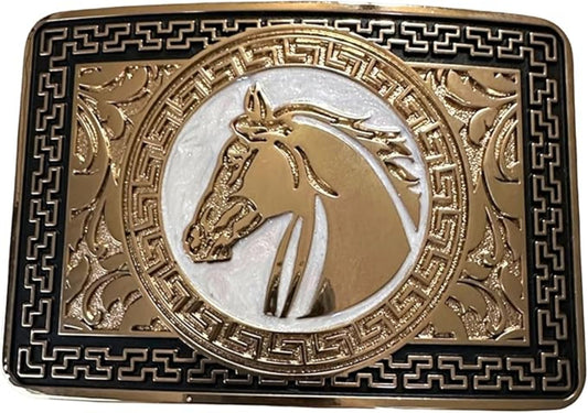 HORSE BELT BUCKLE GOLD WESTERN METAL BUCKLE FASHION ART 4.5" X 3.5"  #EH13095