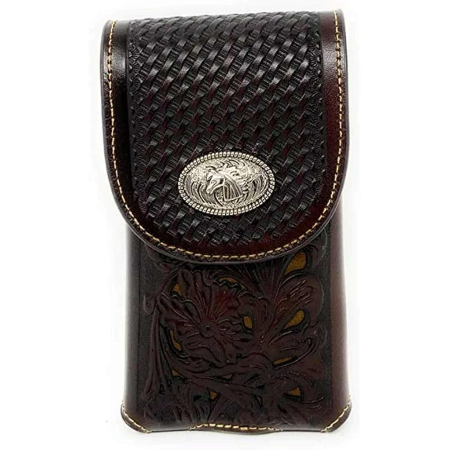 7" HORSE COFFEE BEIGE LEATHER POUCH EXTRA LARGE  BELT LOOP HOLSTER CELL PHONE CASE UNIVERSAL OVERSIZE HANDMADE #EH13085