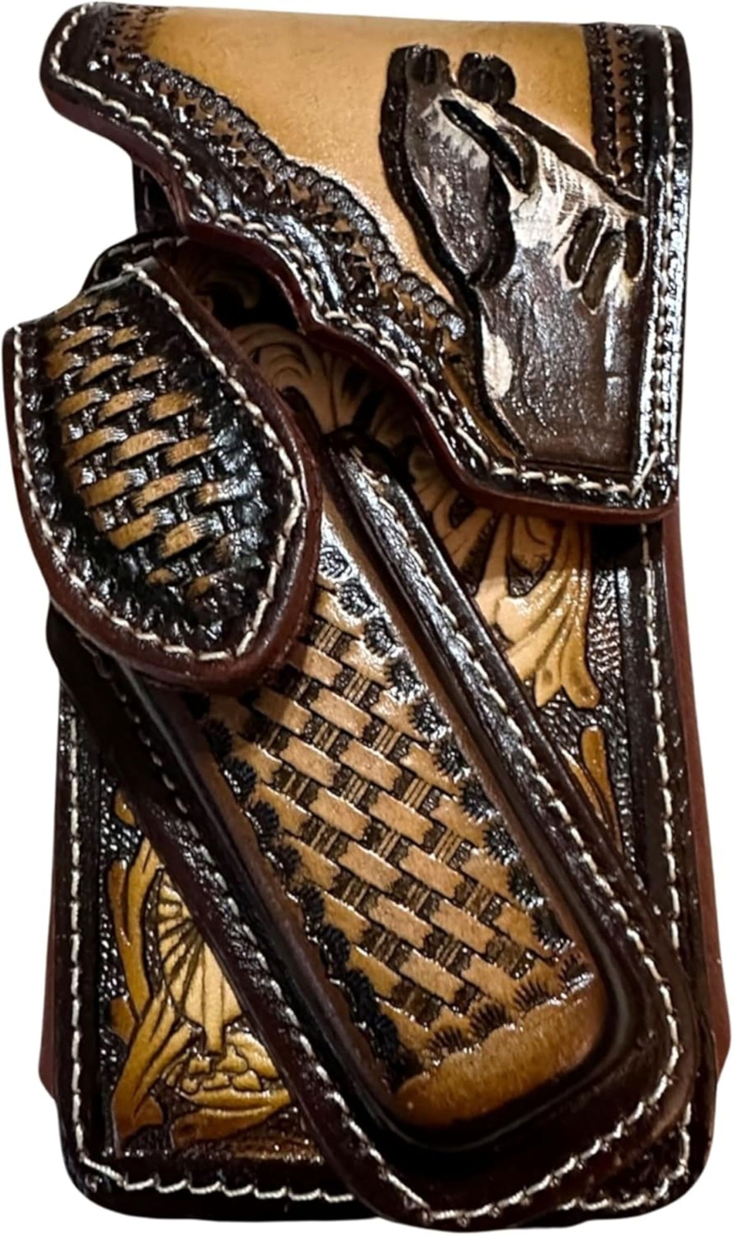 HORSE LEATHER HOLSTER PHONE POUCH WITH KNIFE HOLDER FRONT EXTRA LARGE  BELT LOOP CELL PHONE CASE UNIVERSAL OVERSIZE #EH12977