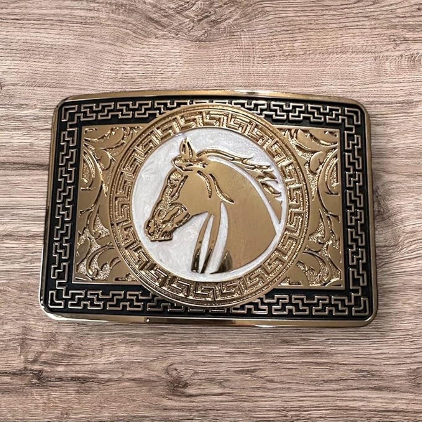 HORSE BELT BUCKLE GOLD WESTERN METAL BUCKLE FASHION ART 4.5" X 3.5"  #EH13095