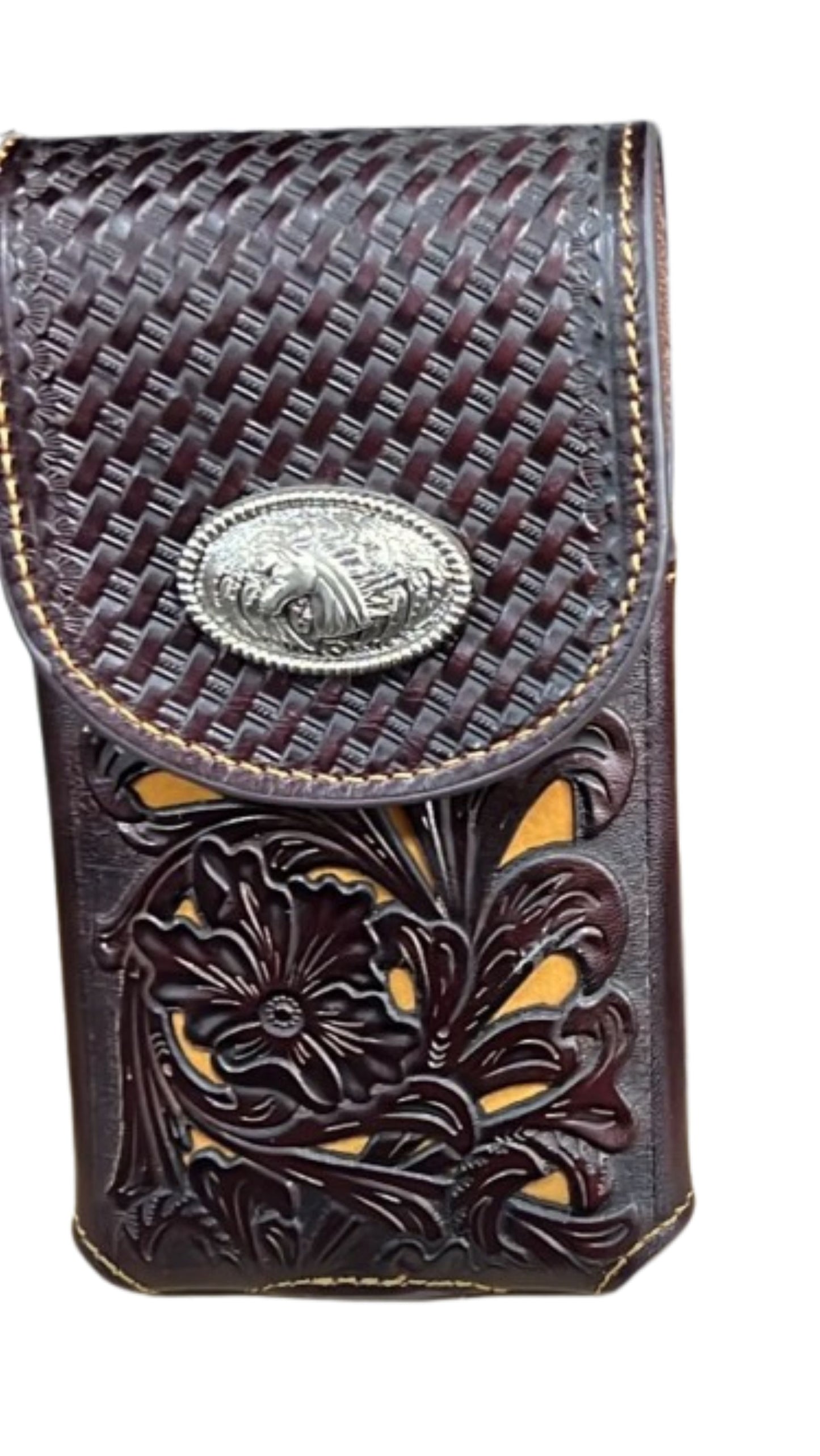 7" HORSE COFFEE BEIGE LEATHER POUCH EXTRA LARGE  BELT LOOP HOLSTER CELL PHONE CASE UNIVERSAL OVERSIZE HANDMADE #EH13085