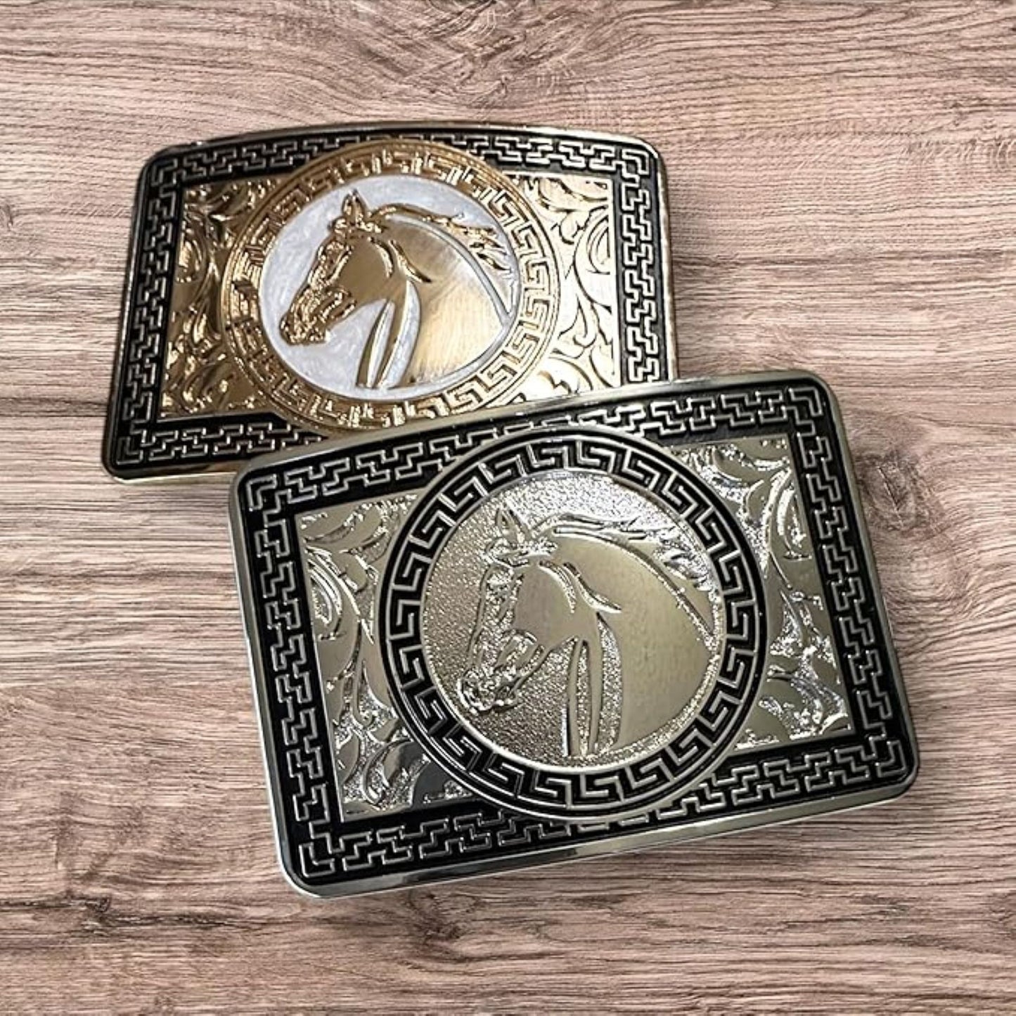 HORSE BELT BUCKLE GOLD WESTERN METAL BUCKLE FASHION ART 4.5" X 3.5"  #EH13095