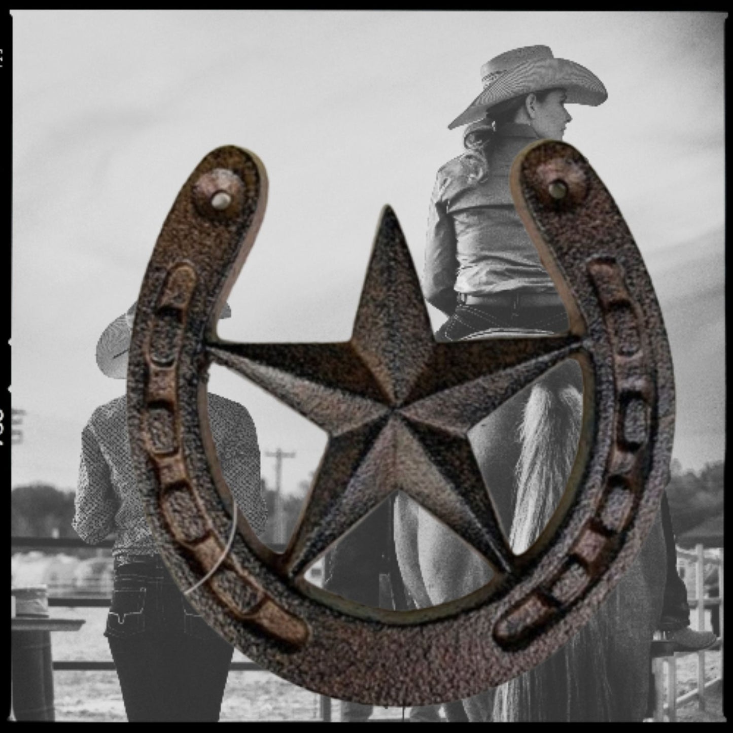 HORSE SHOE STAR 5.25" CAST IRON METAL WALL ART METAL WESTERN HOME DECOR NEW #EH13169