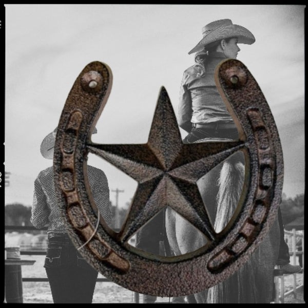 HORSE SHOE STAR 5.25" CAST IRON METAL WALL ART METAL WESTERN HOME DECOR NEW #EH13169
