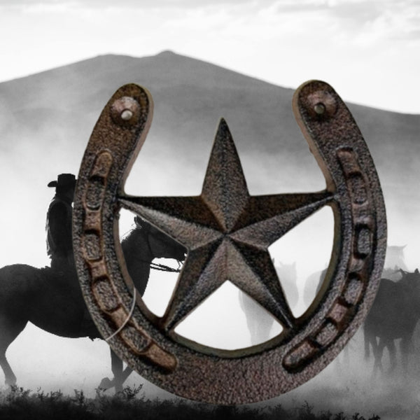 HORSE SHOE STAR 5.25" CAST IRON METAL WALL ART METAL WESTERN HOME DECOR NEW #EH13169