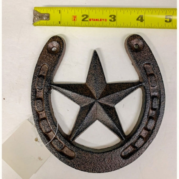 HORSE SHOE STAR 5.25" CAST IRON METAL WALL ART METAL WESTERN HOME DECOR NEW #EH13169