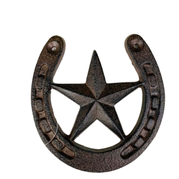HORSE SHOE STAR 5.25" CAST IRON METAL WALL ART METAL WESTERN HOME DECOR NEW #EH13169