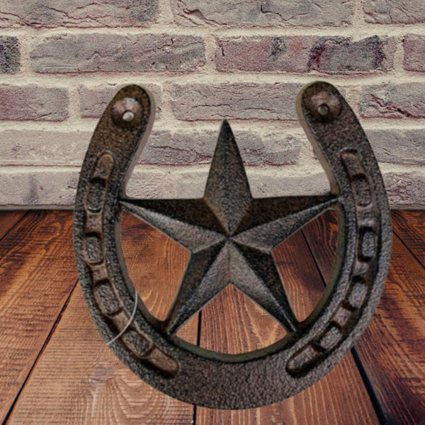 HORSE SHOE STAR 5.25" CAST IRON METAL WALL ART METAL WESTERN HOME DECOR NEW #EH13169