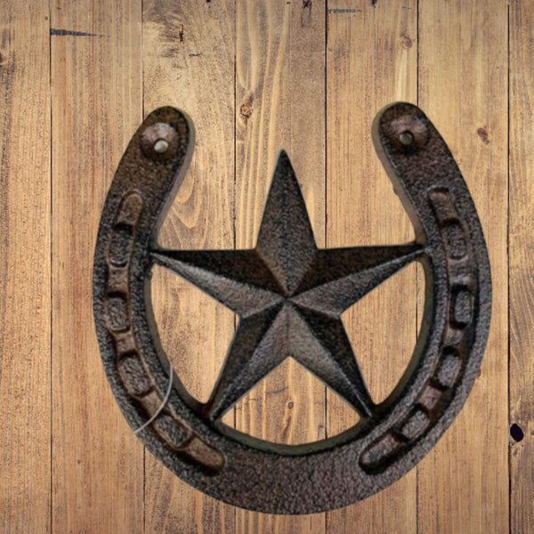 HORSE SHOE STAR 5.25" CAST IRON METAL WALL ART METAL WESTERN HOME DECOR NEW #EH13169
