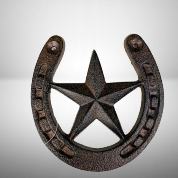 HORSE SHOE STAR 5.25" CAST IRON METAL WALL ART METAL WESTERN HOME DECOR NEW #EH13169