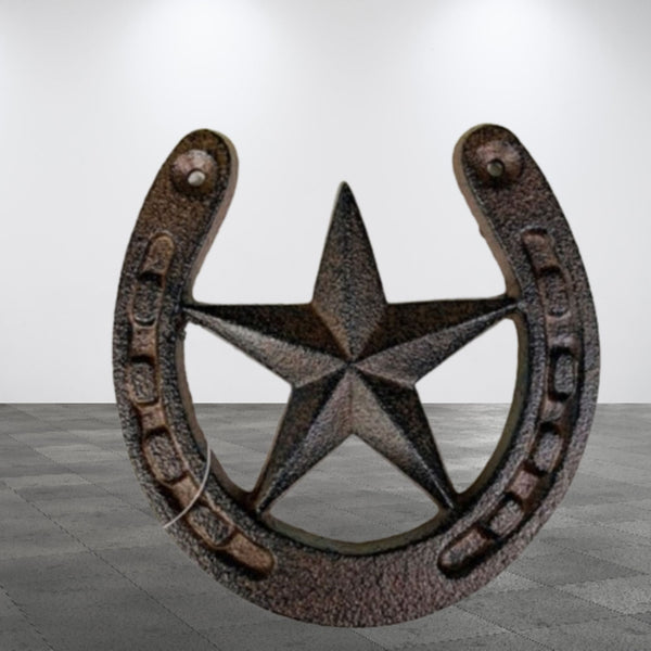 HORSE SHOE STAR 5.25" CAST IRON METAL WALL ART METAL WESTERN HOME DECOR NEW #EH13169