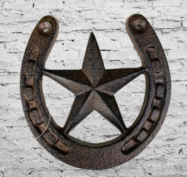 HORSE SHOE STAR 5.25" CAST IRON METAL WALL ART METAL WESTERN HOME DECOR NEW #EH13169