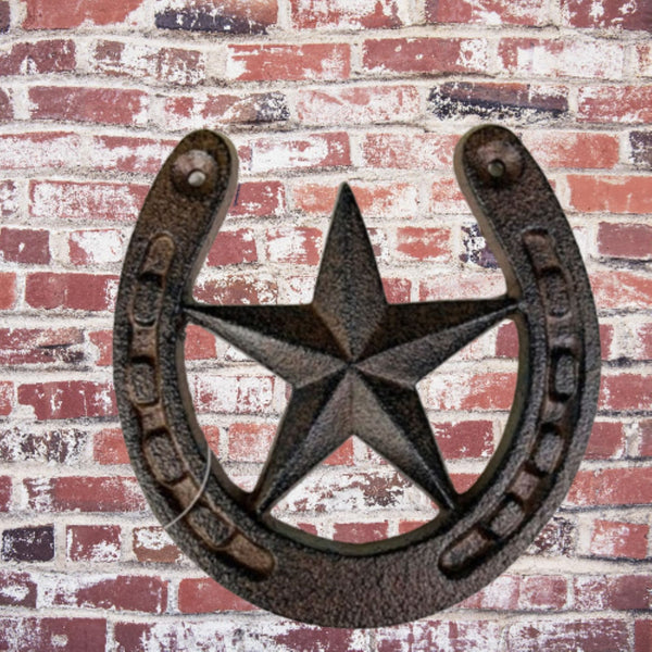 HORSE SHOE STAR 5.25" CAST IRON METAL WALL ART METAL WESTERN HOME DECOR NEW #EH13169