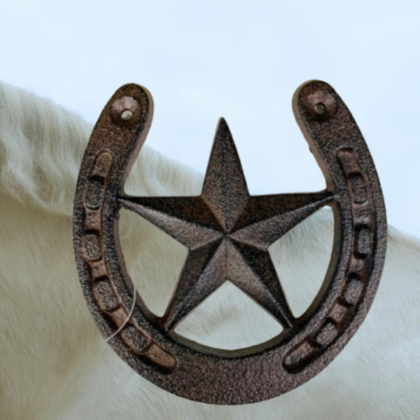 HORSE SHOE STAR 5.25" CAST IRON METAL WALL ART METAL WESTERN HOME DECOR NEW #EH13169