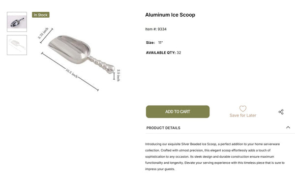 11" BEADED LARGE ICE SCOOP KTICHEN WARE SILVER WESTERN HOME DECOR HANDMADE NEW #EH13186