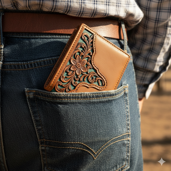 MEN'S WALLET GENUINE LEATHER BIFOLD WESTERN STYLE WALLET NEW