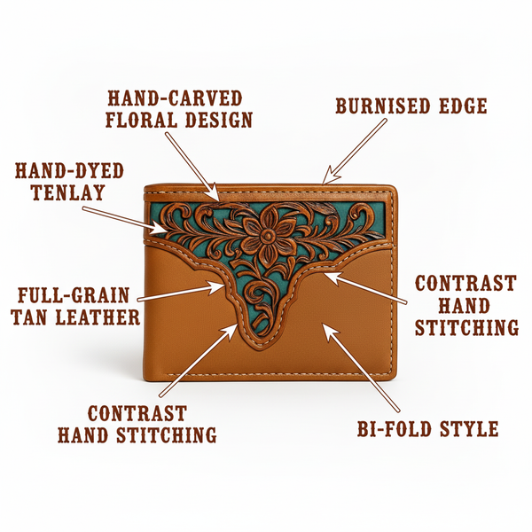MEN'S WALLET GENUINE LEATHER BIFOLD WESTERN STYLE WALLET NEW