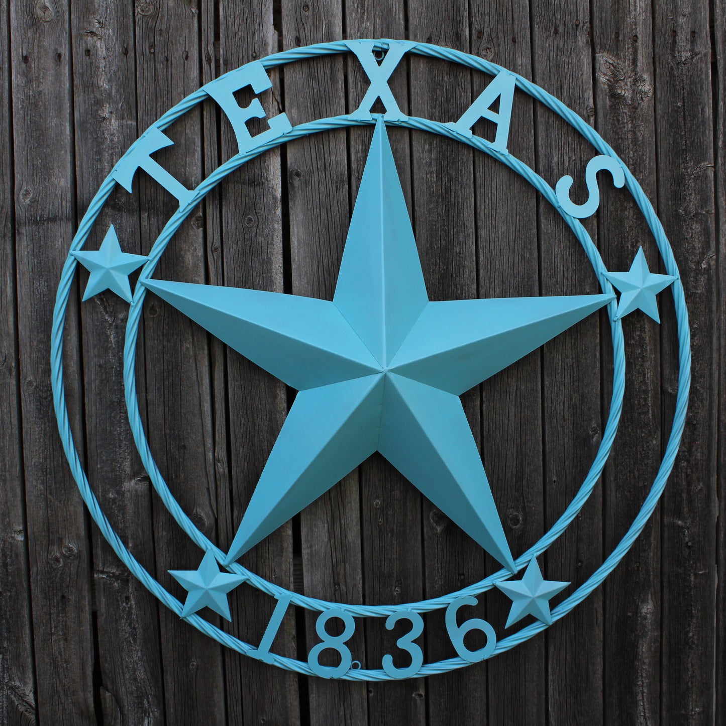 TEXAS 1836 TURQUOISE AQUA BARN METAL 3d LONESTAR WESTERN HOME DECOR NEW #EH12841 24",36",40",50"