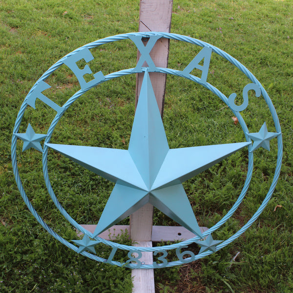 TEXAS 1836 TURQUOISE AQUA BARN METAL 3d LONESTAR WESTERN HOME DECOR NEW #EH12841 24",36",40",50"