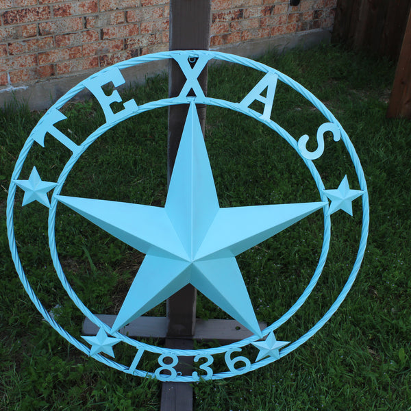 TEXAS 1836 TURQUOISE AQUA BARN METAL 3d LONESTAR WESTERN HOME DECOR NEW #EH12841 24",36",40",50"