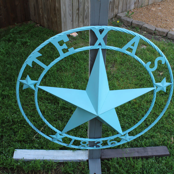 TEXAS 1836 TURQUOISE AQUA BARN METAL 3d LONESTAR WESTERN HOME DECOR NEW #EH12841 24",36",40",50"