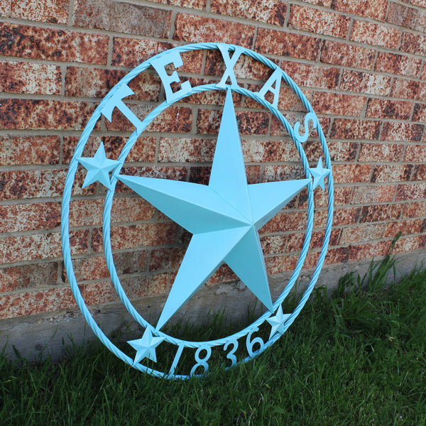 TEXAS 1836 TURQUOISE AQUA BARN METAL 3d LONESTAR WESTERN HOME DECOR NEW #EH12841 24",36",40",50"