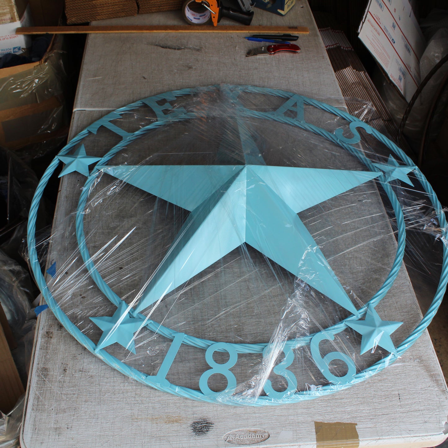 TEXAS 1836 TURQUOISE AQUA BARN METAL 3d LONESTAR WESTERN HOME DECOR NEW #EH12841 24",36",40",50"