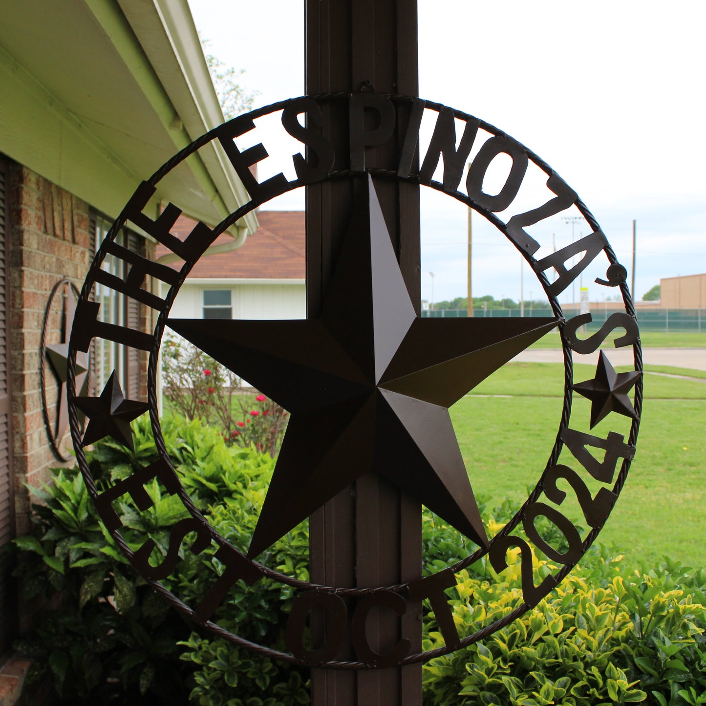 THE ESPINOZA STAR STYLE YOUR CUSTOM FAMILY NAME STAR METAL BARN STAR TWISTED ROPE RING WESTERN HOME DECOR RUSTIC BROWN HANDMADE 24",32",36",40",50"