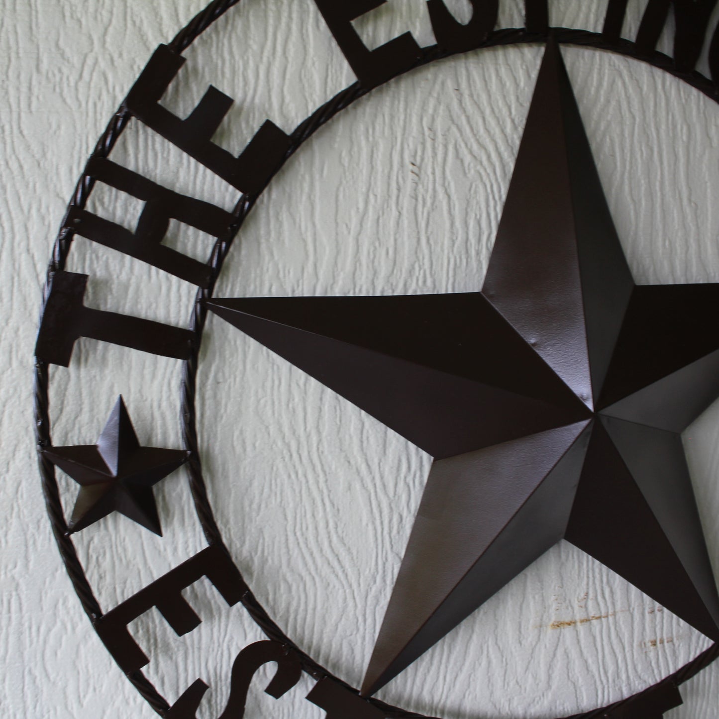 THE ESPINOZA STAR STYLE YOUR CUSTOM FAMILY NAME STAR METAL BARN STAR TWISTED ROPE RING WESTERN HOME DECOR RUSTIC BROWN HANDMADE 24",32",36",40",50"