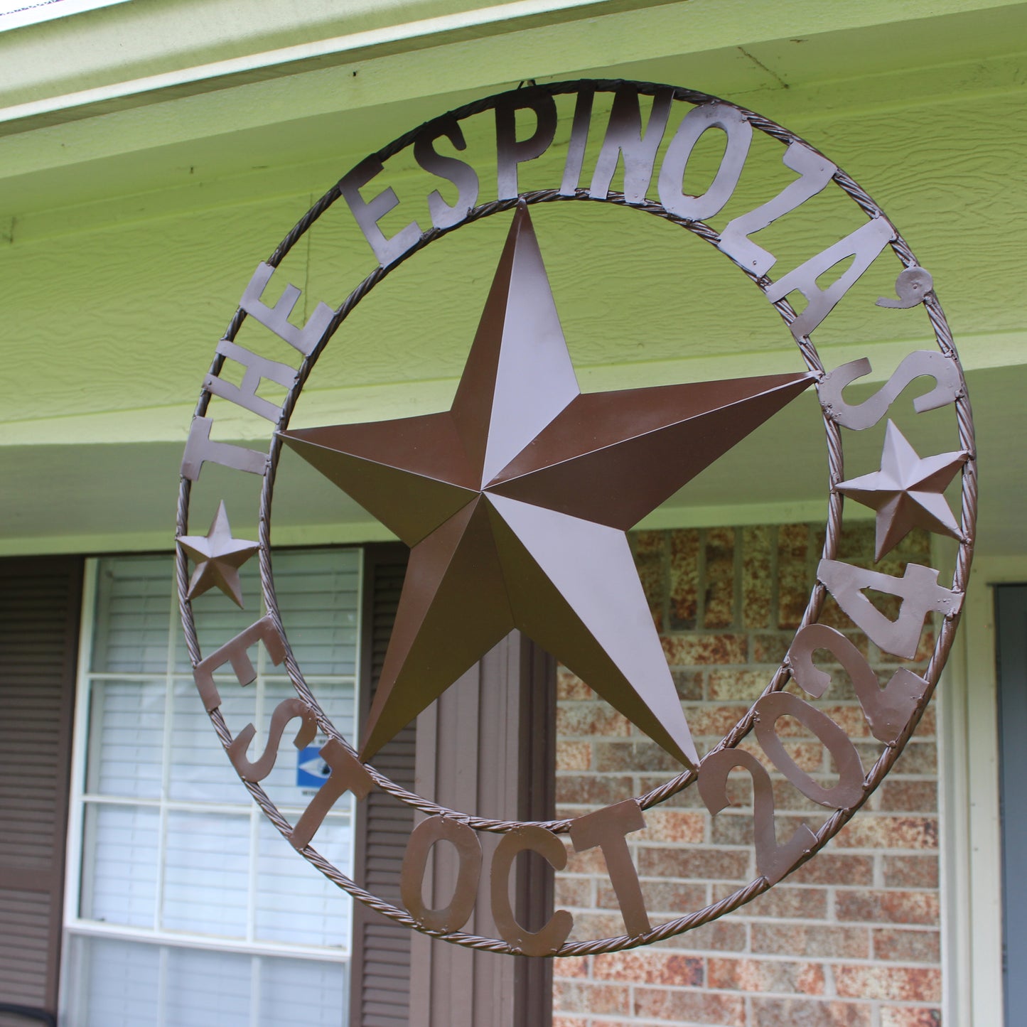 THE ESPINOZA STAR STYLE YOUR CUSTOM FAMILY NAME STAR METAL BARN STAR TWISTED ROPE RING WESTERN HOME DECOR RUSTIC BROWN HANDMADE 24",32",36",40",50"