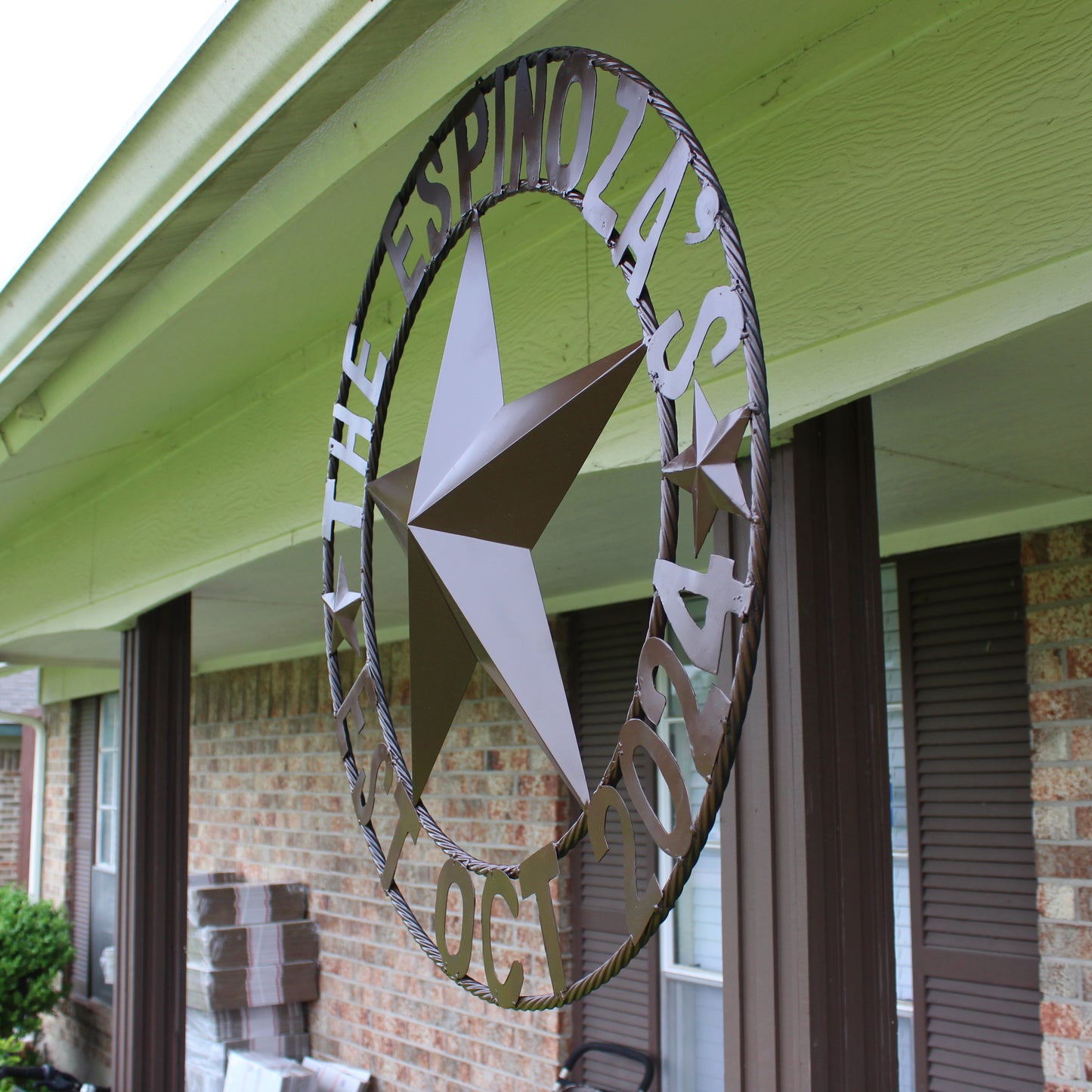 THE ESPINOZA STAR STYLE YOUR CUSTOM FAMILY NAME STAR METAL BARN STAR TWISTED ROPE RING WESTERN HOME DECOR RUSTIC BROWN HANDMADE 24",32",36",40",50"