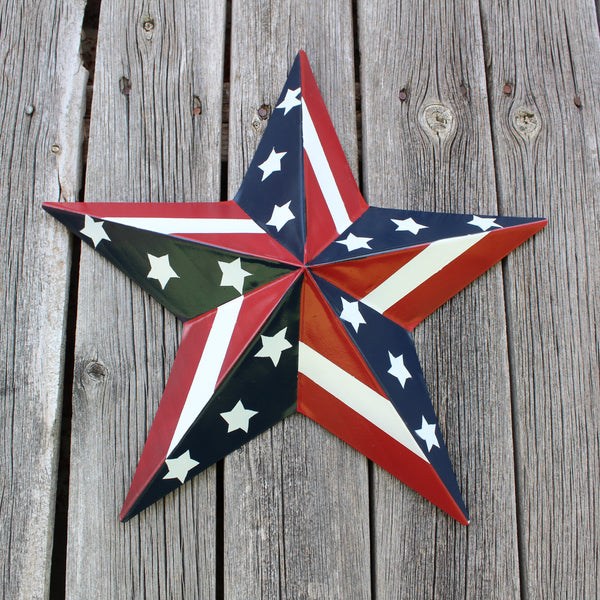 #EH11753 USA BARN STAR AMERICAN FLAG STAR RED WHITE & BLUE METAL STAR HANDMADE NEW 12",24",30"